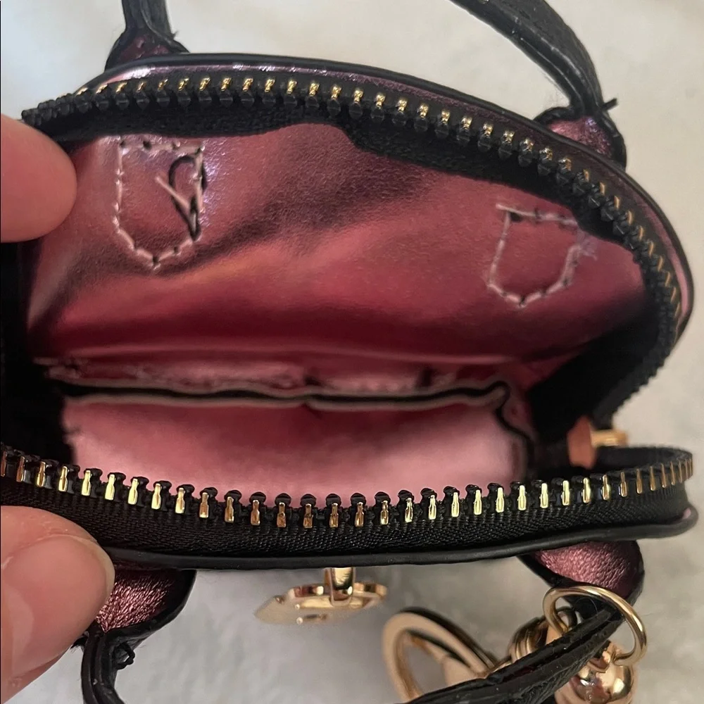 Mini Tote Bag Key Chain and Coin Purse Charm - Black with Gold Tone Accents